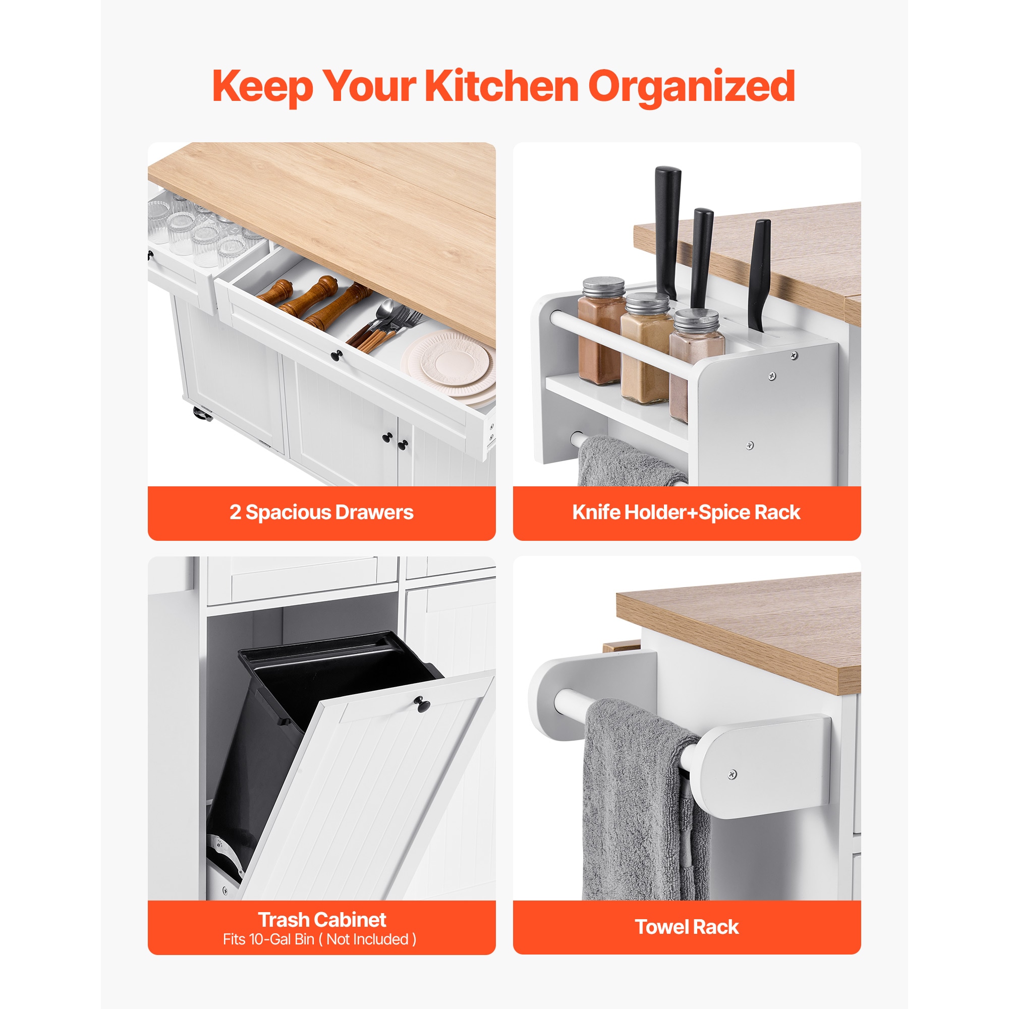 60in Kitchen Island Cart Rolling Storage Cabinet Table With Drawer Drop Leaf_voghion.com